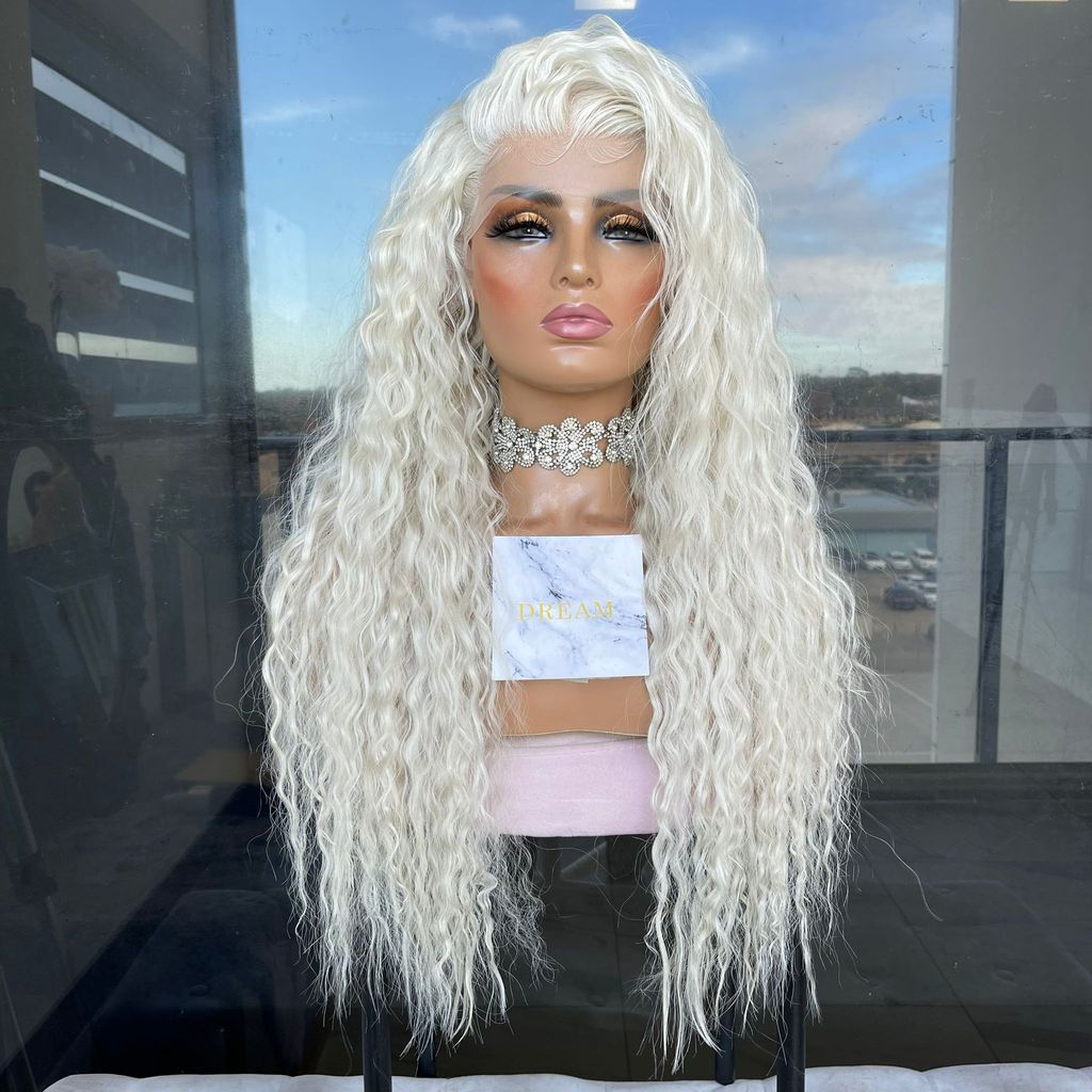 Ladies Lace Front Synthetic Long Curly Hair Blonde Wig - Pleasures and Sins   Pleasures and Sins