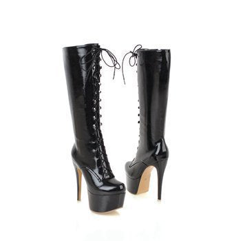 Sexy Super High Heel Lace Up Knee High Patent Drag/trans