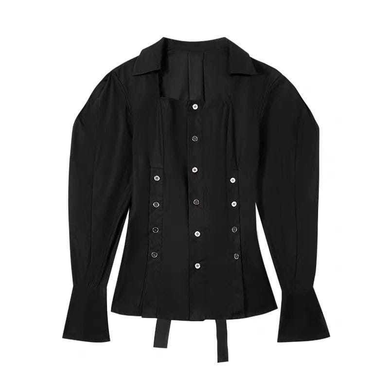 Shirt waist cinching slimming mid length shirt jacket