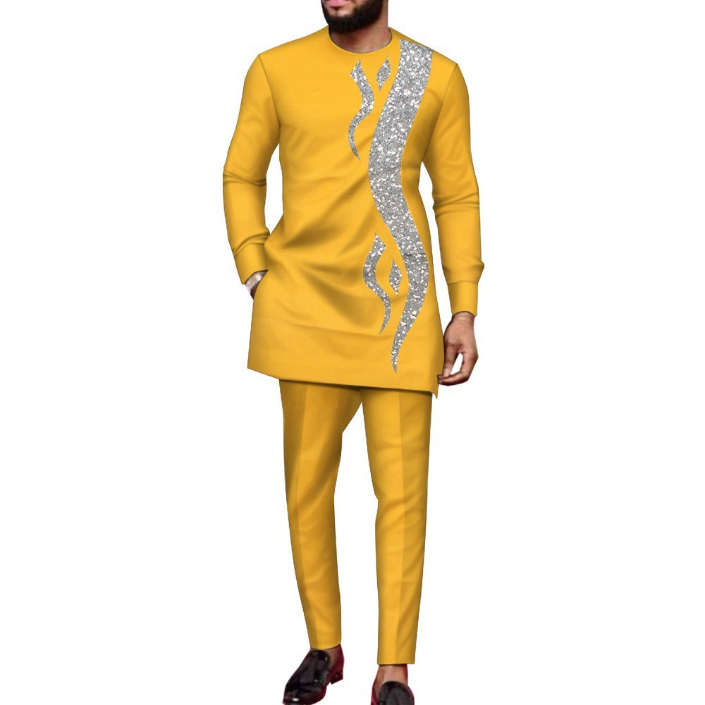 Men's African Fashionable Sequin Stitch Business Suit In 9 Designs