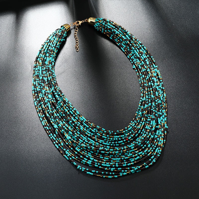 Exaggerated multi-layer short bohemian women's beaded necklace