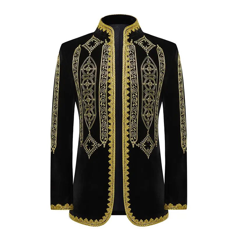 Veste brodée de style indien noir et or pour homme