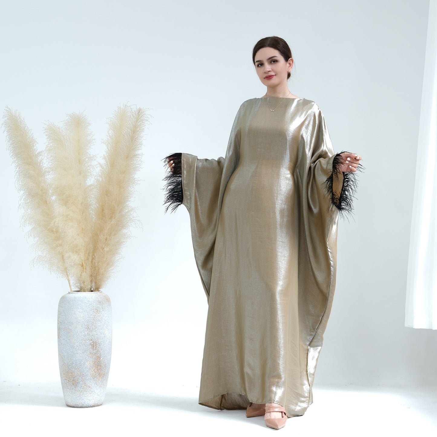 Dubai Spring/Summer Party Fur Sleeves Dress Robe - Pleasures and Sins   Pleasures and Sins