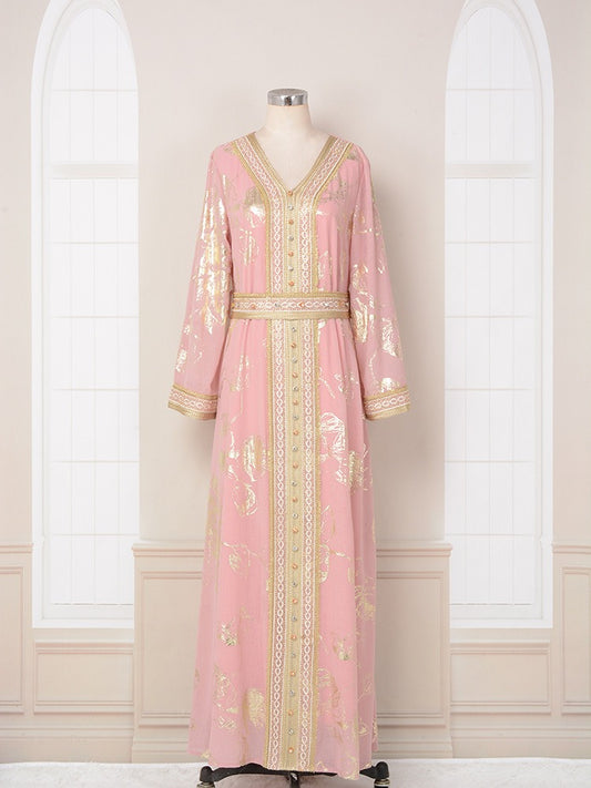 Muslim Womens Dress New Pink Stamped Fashion Party Robe - Pleasures and Sins   Pleasures and Sins