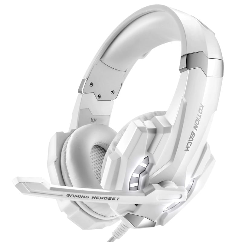 White Head Mounted Gaming Headset with Adjustable Microphone