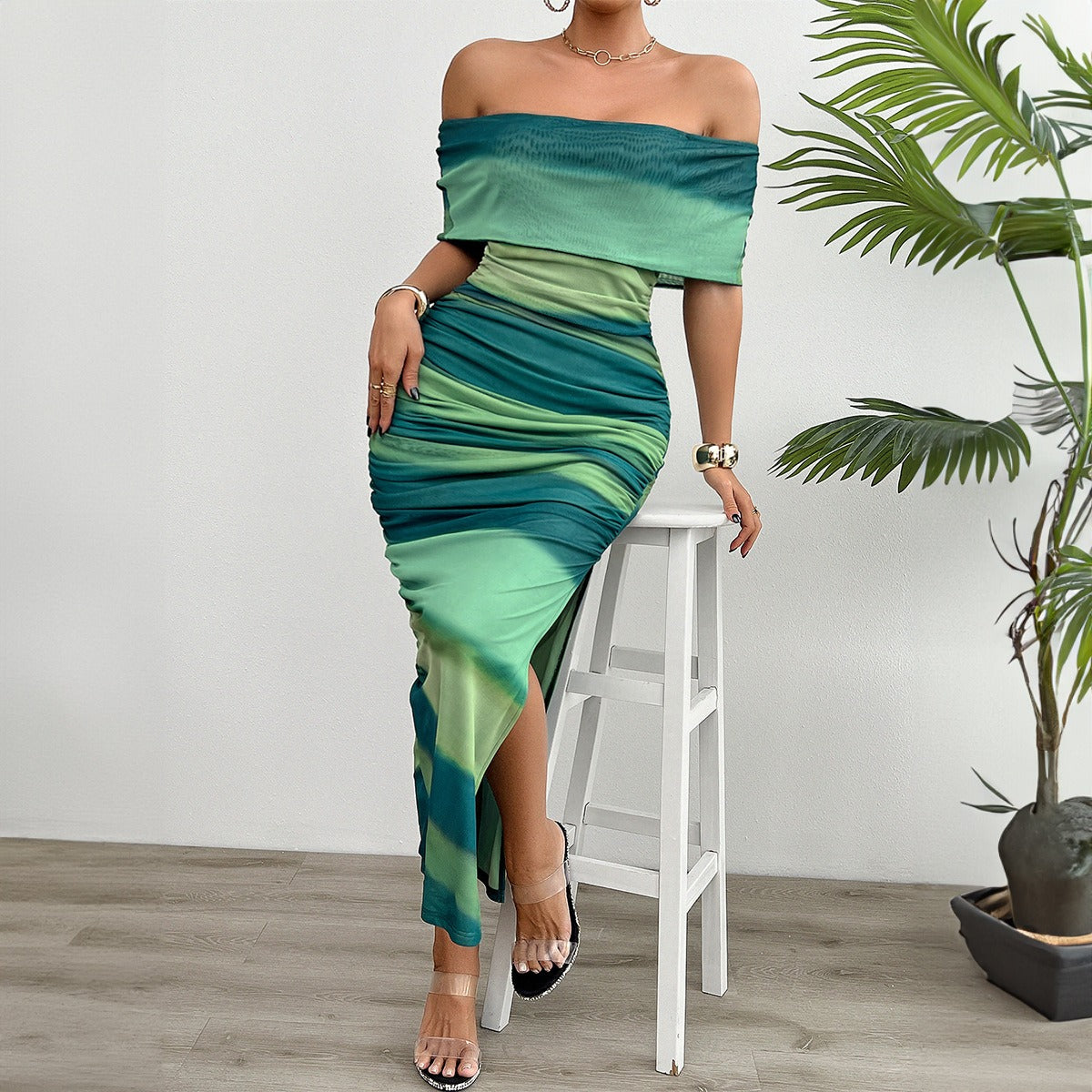 Ladies Off The Shoulder, Green Strapless Dress - Pleasures and Sins   Pleasures and Sins