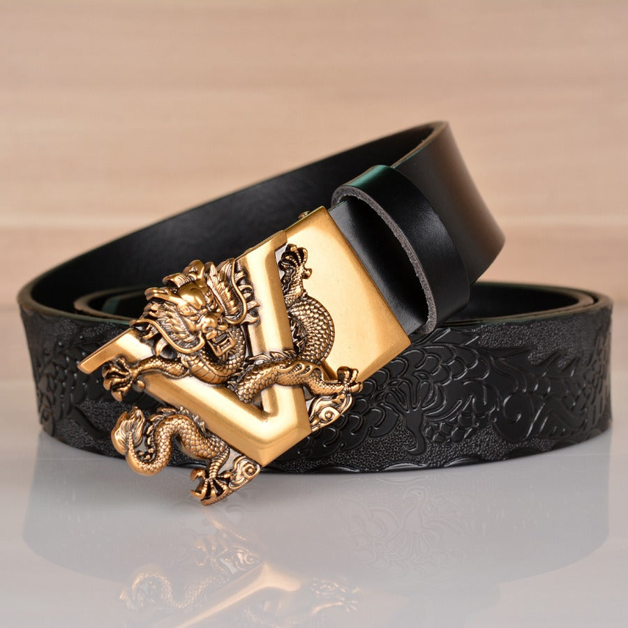 Leather ethnic style belt, personalized dragon pattern embossed belt - Pleasures and Sins   Pleasures and Sins