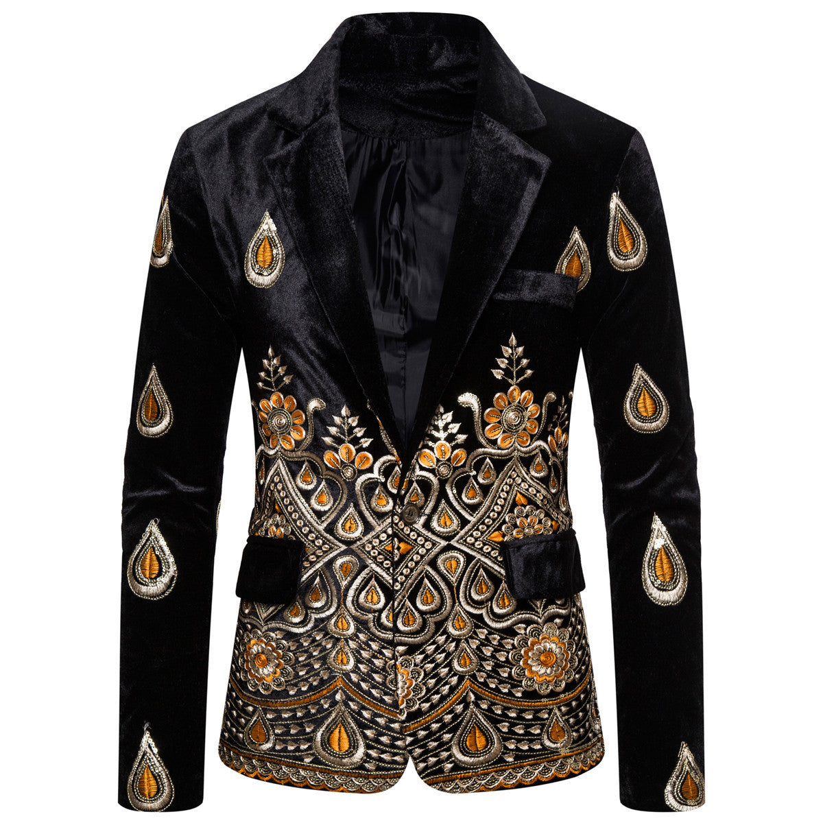 Ethnic Print Single-breasted Rhinestone Smart Jacket For Men