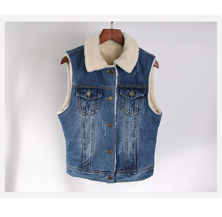 Ladies Denim Slim Fit Lambs Wool Lined Gilet Bodywarmer