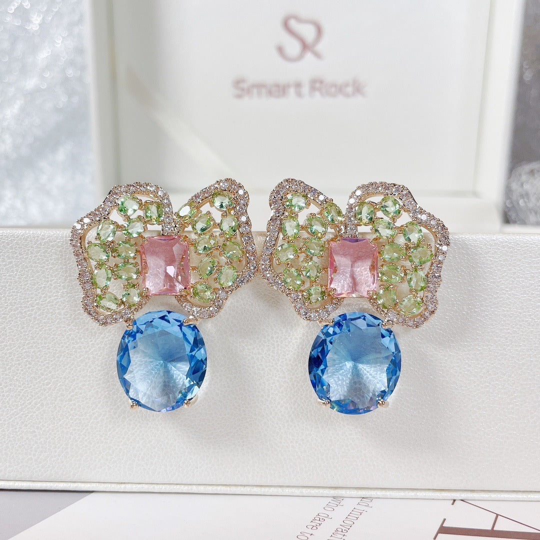 Fashionable colored zirconium petals pure luxury earrings