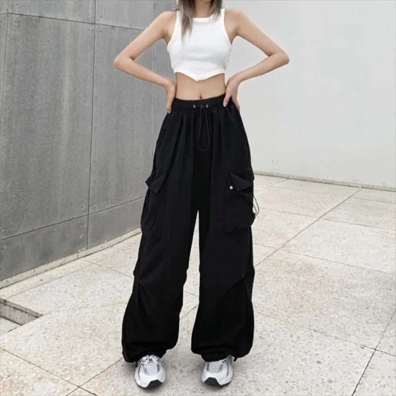 Womens Streetwear Cargo Baggy Parachute Wide Leg Trousers - Pleasures and Sins   Pleasures and Sins