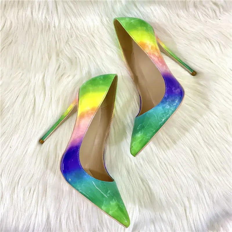 Chaussures unisexes à talons hauts arc-en-ciel à la mode étroite