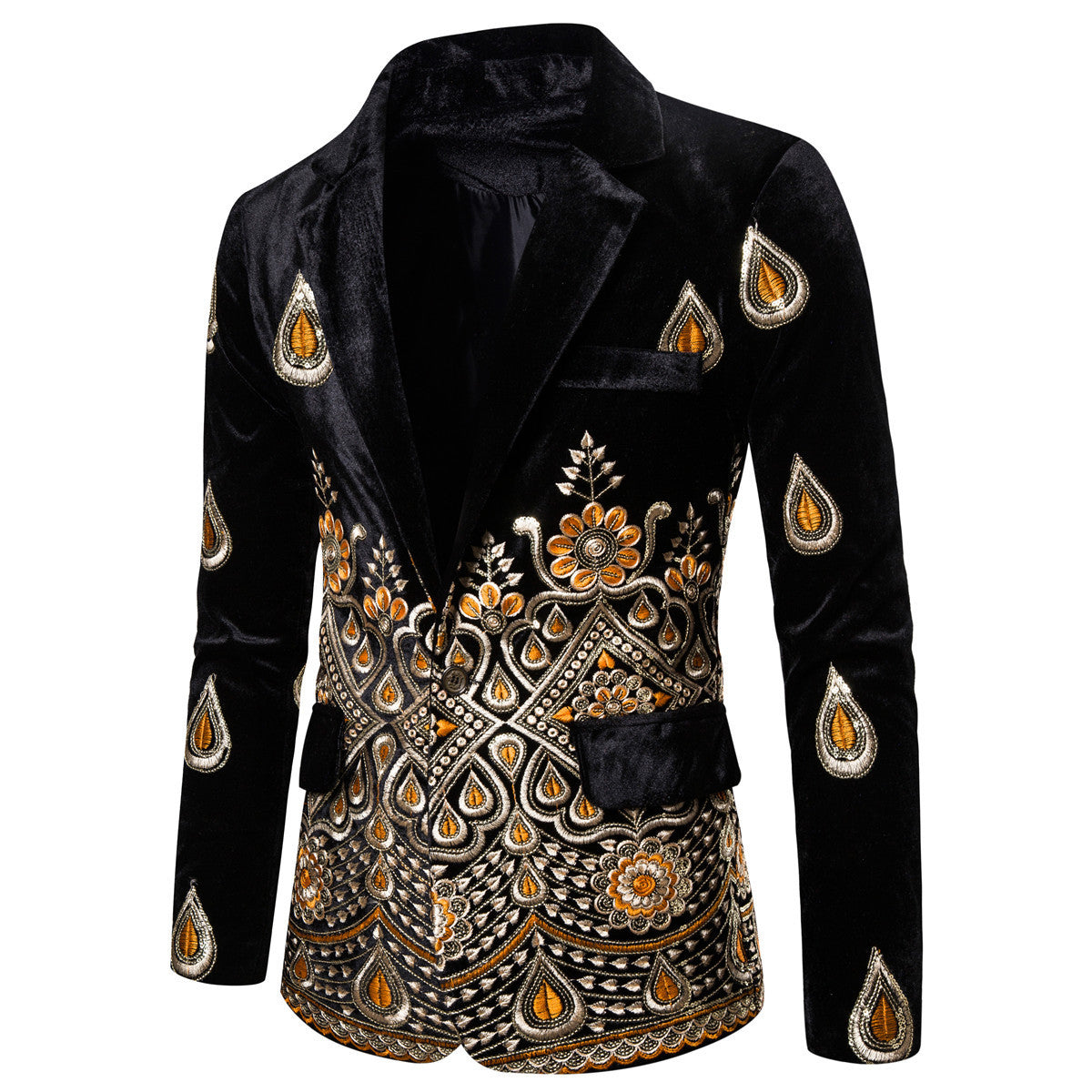 Ethnic Print Single-breasted Rhinestone Smart Jacket For Men