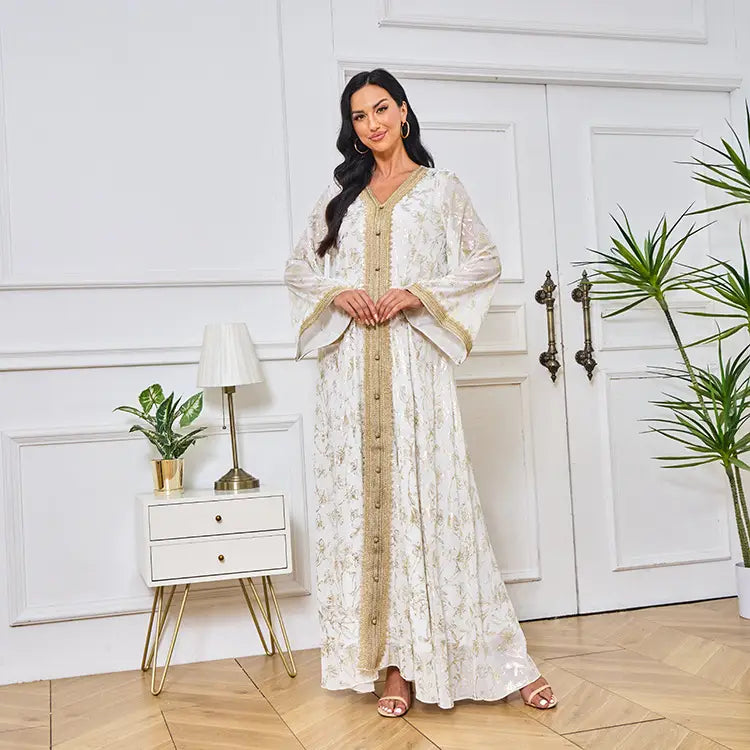 Abendkleid Muslim Blume Goldprägung Mode Robe