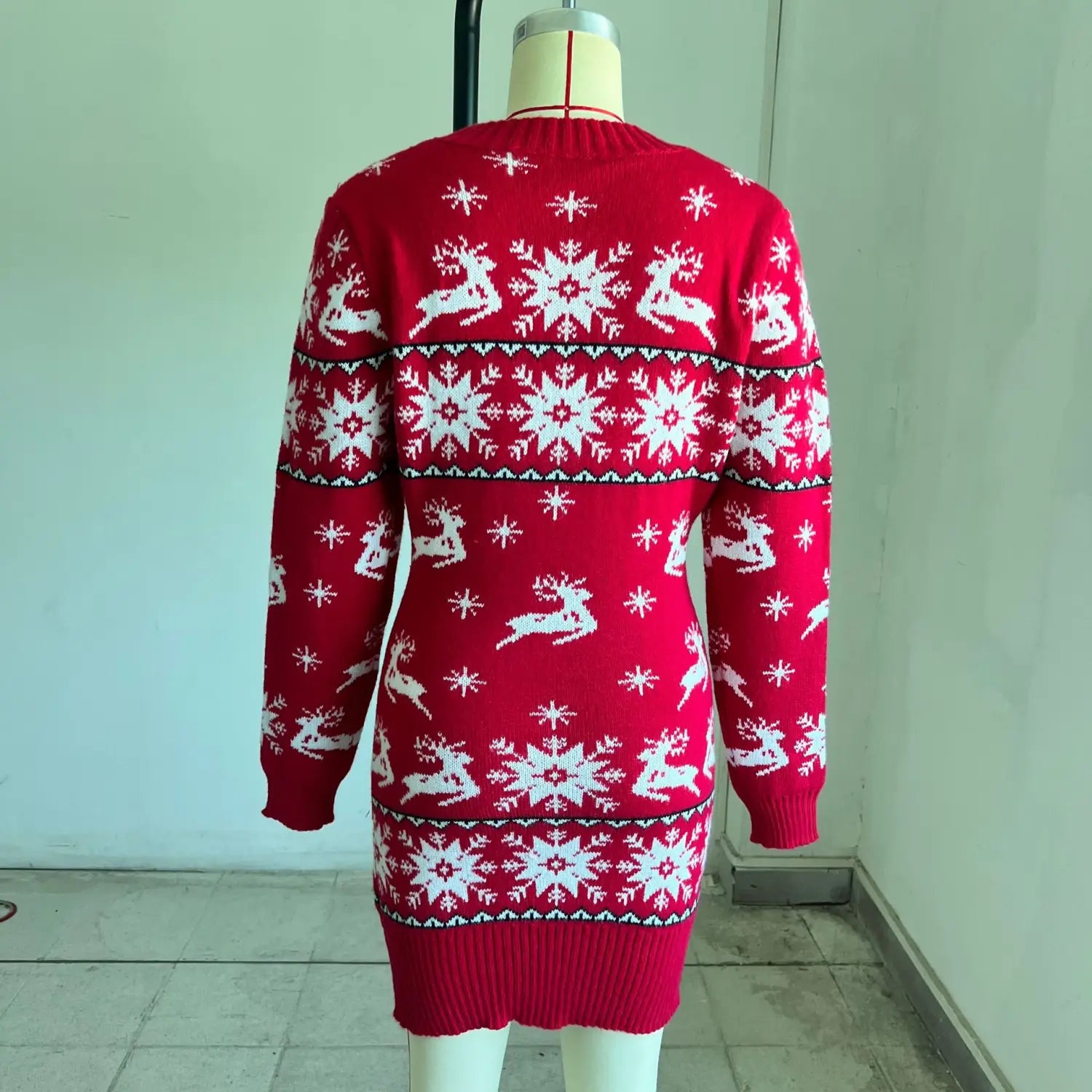 Elk Christmas Tree Jacquard Long Sleeve Sweater Dress