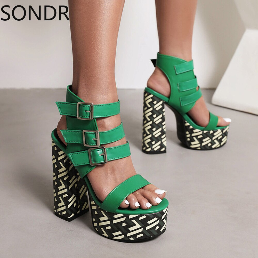 Womens Platform Peep Toe Belt Buckle Sandals Super 15CM Heel Shoes