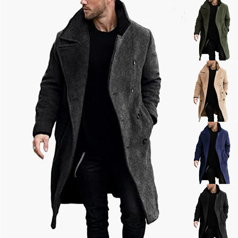 Men's Long Woolen Coat Thick Luxury Button Up Luxury Overcoat