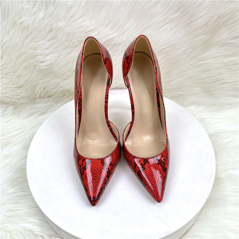 Red snake pattern high heel ladies shoes with pointed toe - Pleasures and Sins   Pleasures and Sins