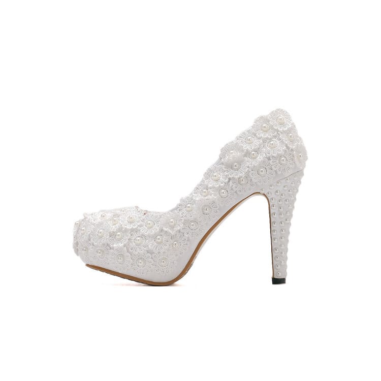 Platform High Heels Shallow Mouth Round Toe Pearl Shoes