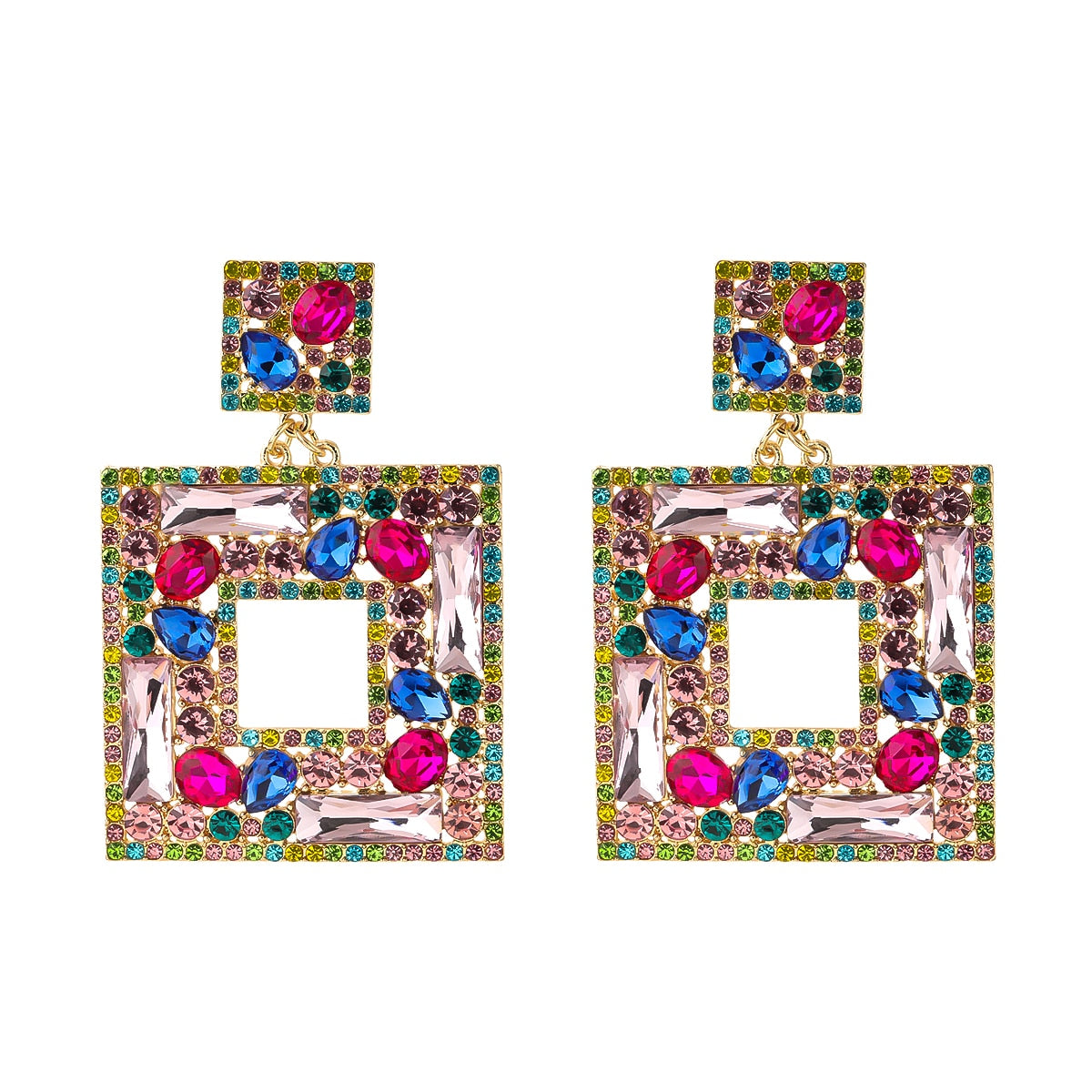 Flash Multi-layer Square Diamond Rhinestone Full Diamond Earrings - Pleasures and Sins   Pleasures and Sins