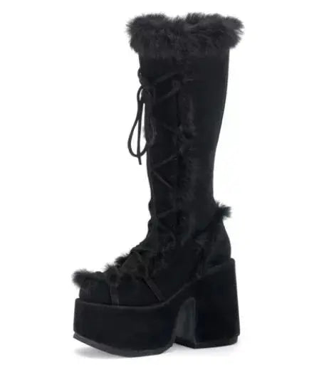 Womens Winter Knee-High Faux Fur Round Toe Platform Boots - Pleasures and Sins   Pleasures and Sins