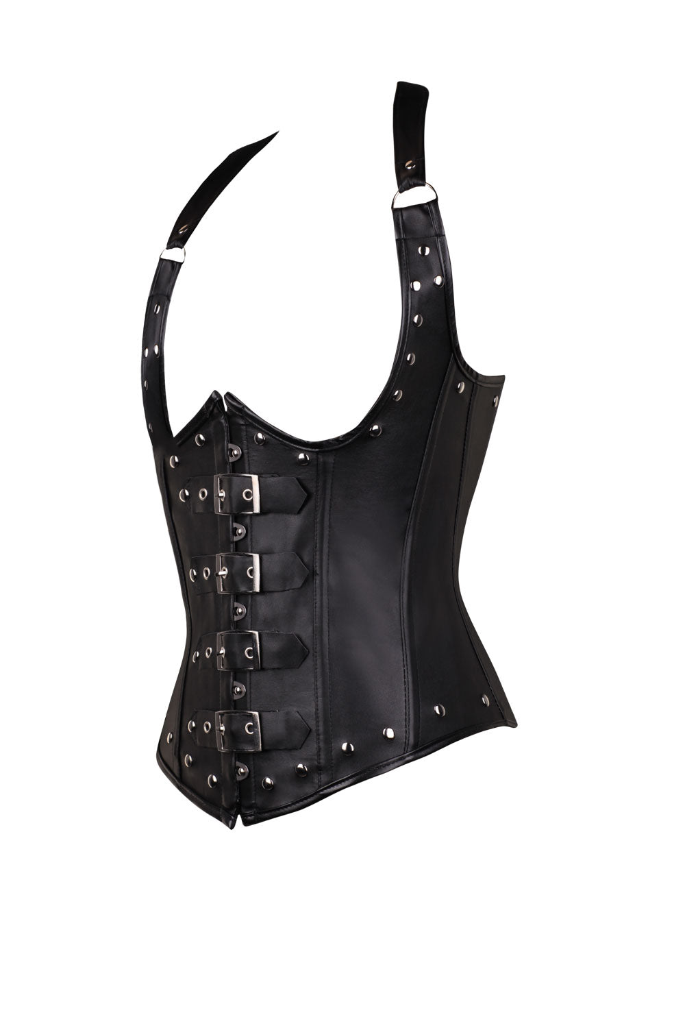 Halter Sexy Corset PU Leather Punk Rivet Sun Button Goth Shapewear - Pleasures and Sins   Pleasures and Sins