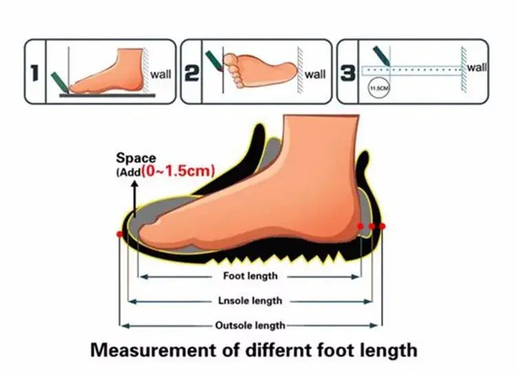 Diagram showing how to measure foot length for Ladies Faux Fur Round Toe Platform Boots