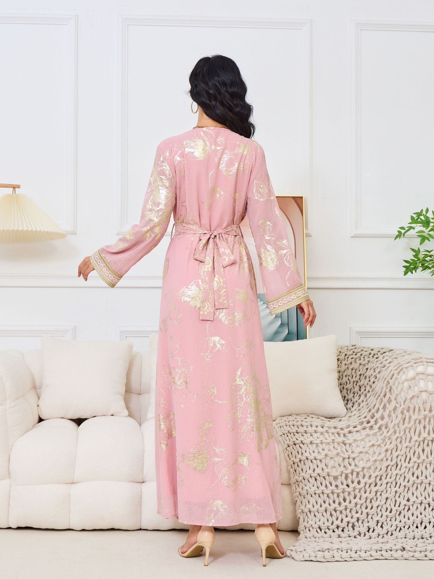 Muslim Womens Dress New Pink Stamped Fashion Party Robe - Pleasures and Sins   Pleasures and Sins