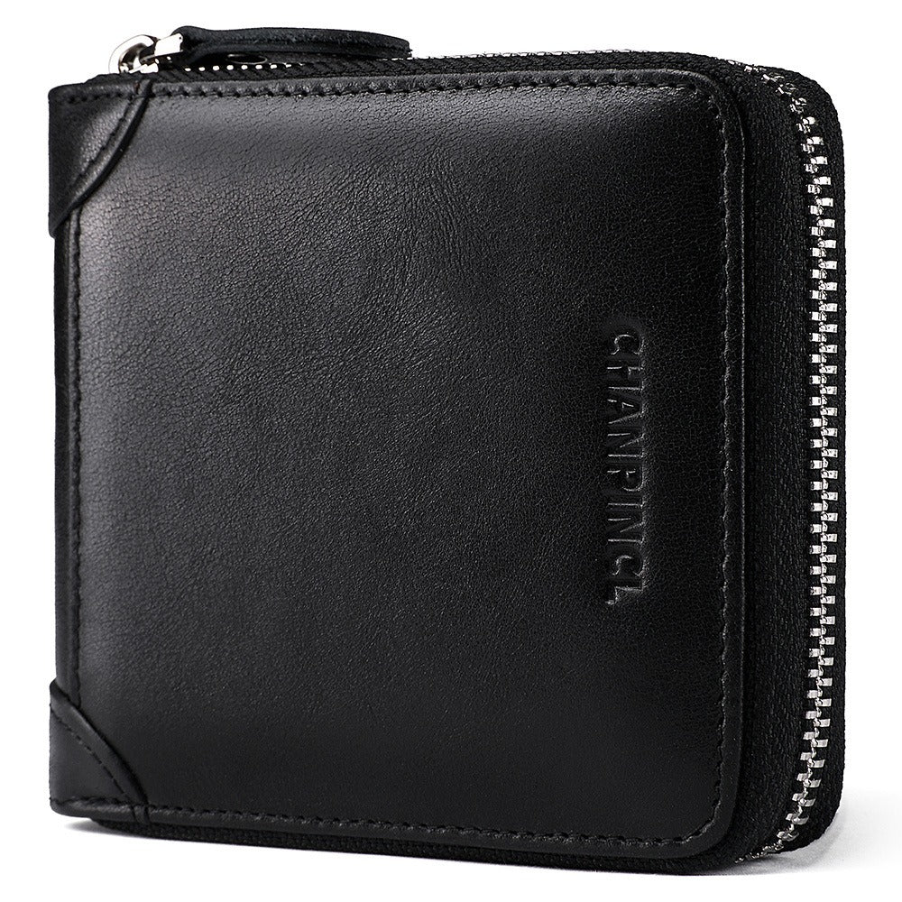 Mens Leather Wallet RFID Block Zipper Wallet Tri-Fold Horizontal - Pleasures and Sins   Pleasures and Sins