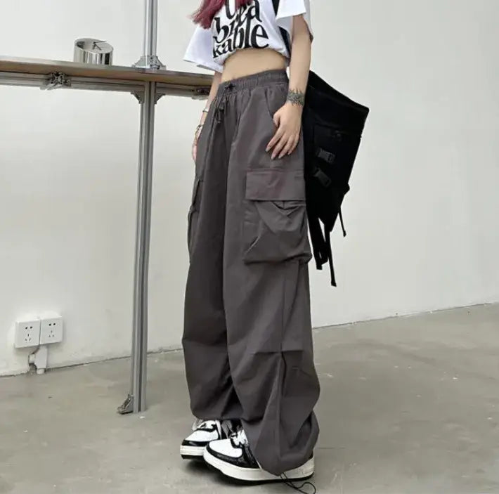 Pantalon large à jambes larges Cargo Baggy Parachute Womens Streetwear