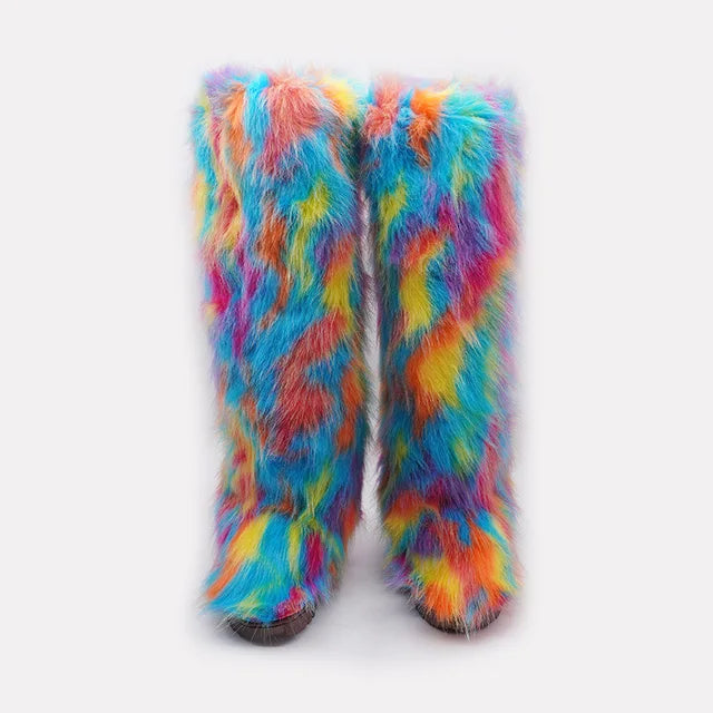 Fashion Knee High Plush Fluffy Snow Boots For Women - Pleasures and Sins   Pleasures and Sins