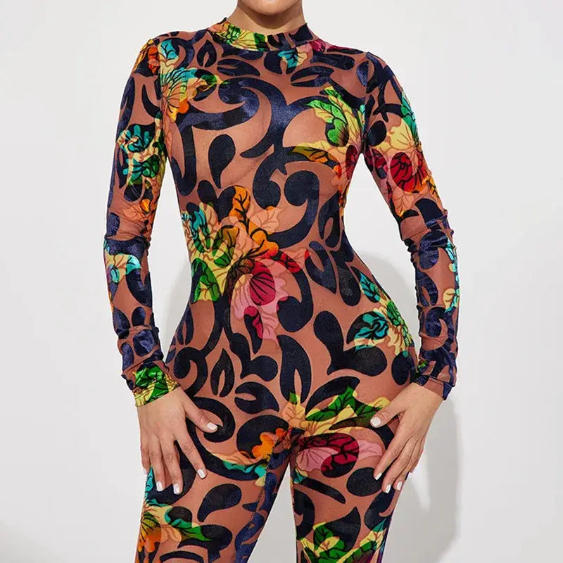 Bodycon à manches longues imprimé 3D cde à motifs multicolores