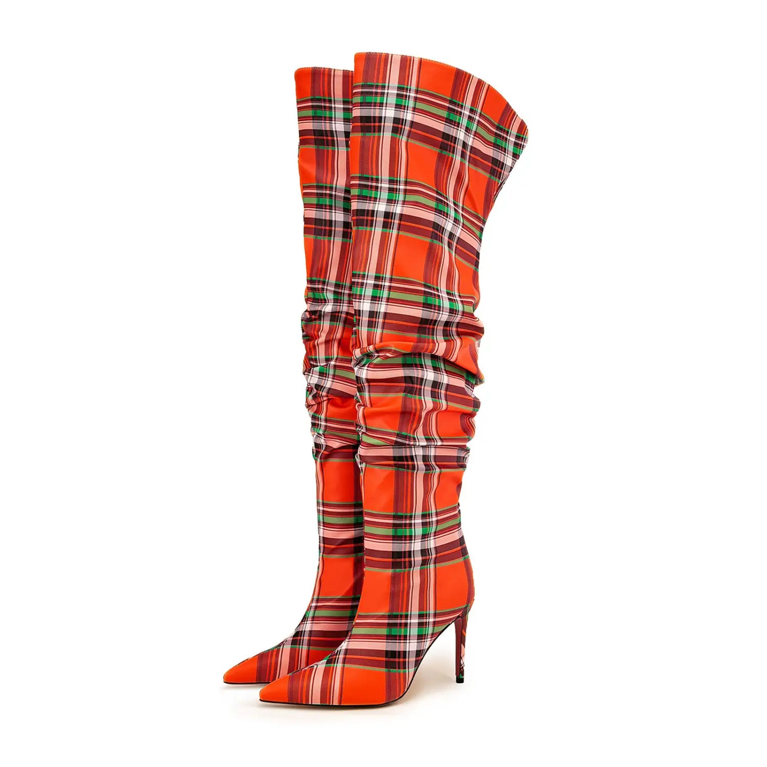 Ladies High Stiletto Heel Tartan Pattern Punk Boots