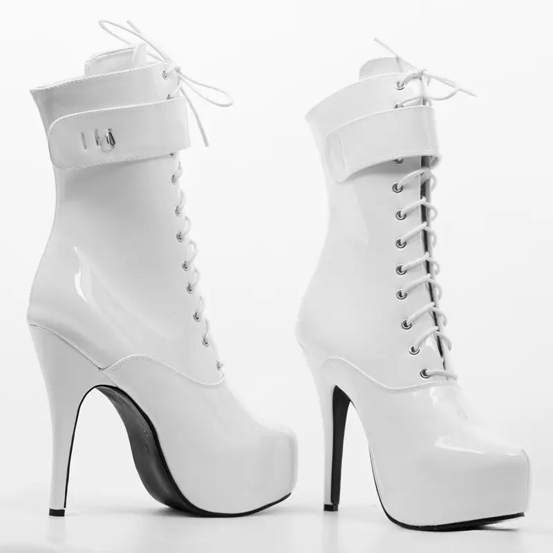 Women’s High Heel Platform Lace-up Patent Leather Short