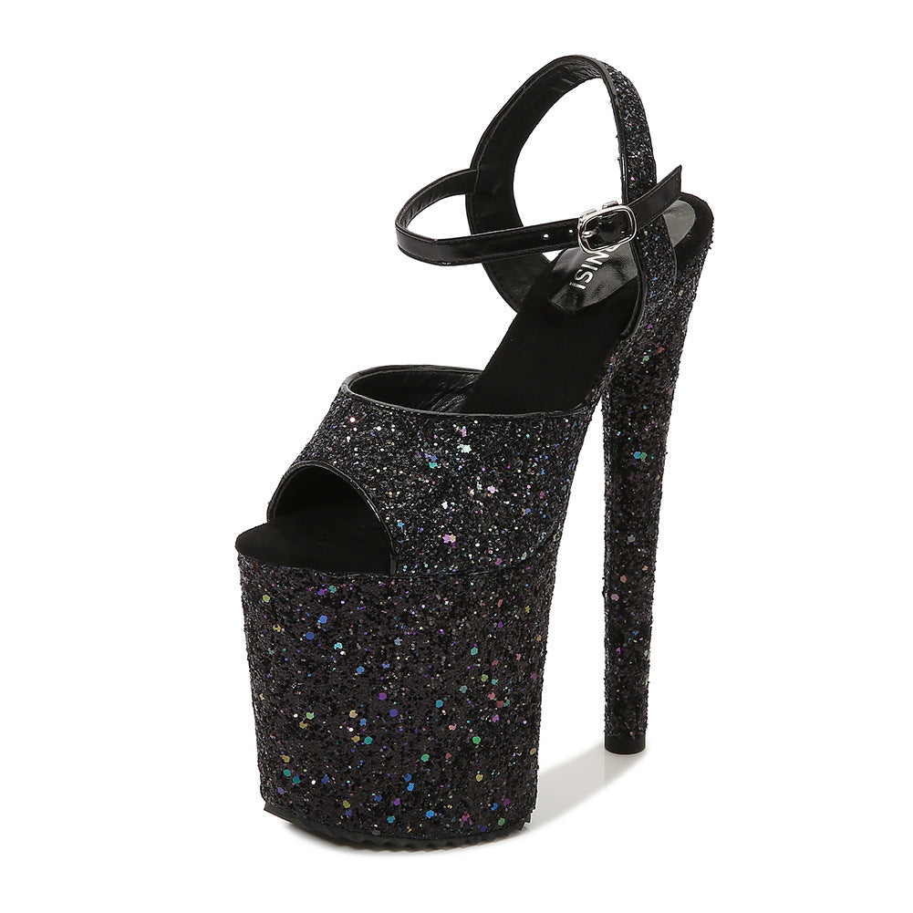 Ladies High Platform Heel, Open Toe, Glittered Sandals - Pleasures and Sins   Pleasures and Sins