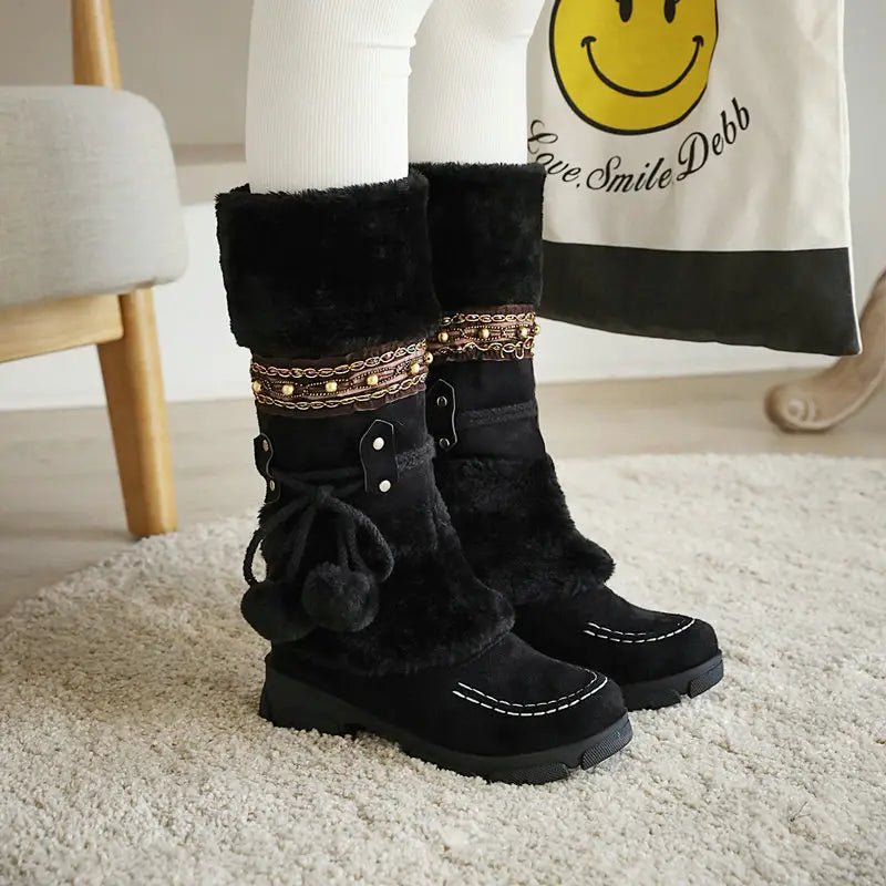 Warm Winter Boots With Pom Pom Detail