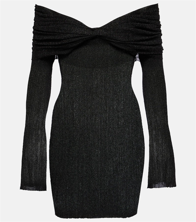 Off the shoulder knitted mini dress with a sexy cinched waist