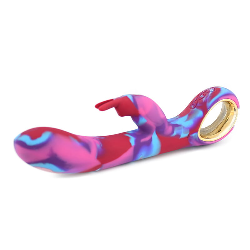 Colorful swirled Rainbow Silicone Women’s Vibrator in pink, rose, and purple hues.