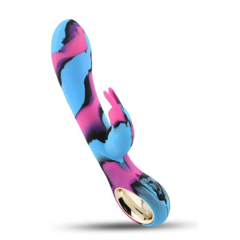 Vibrant blue and pink swirled vibrator from the Rainbow Silicone Women’s collection.