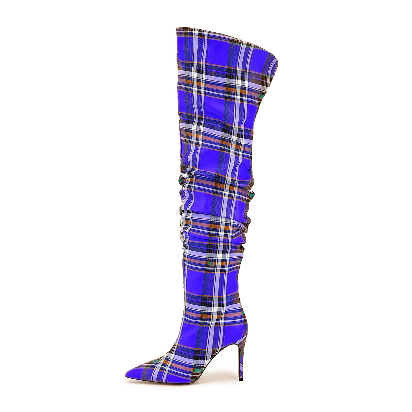 Ladies High Stiletto Heel Tartan Pattern Punk Boots