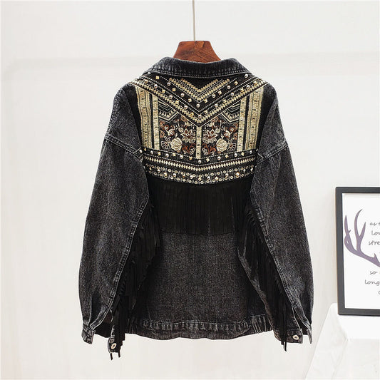 Tassel Embroidered Denim Western Womens Jacket
