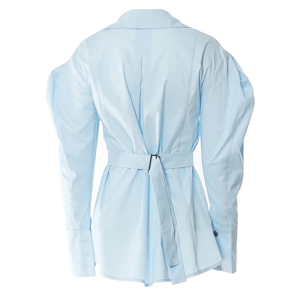 Shirt waist cinching slimming mid length shirt jacket