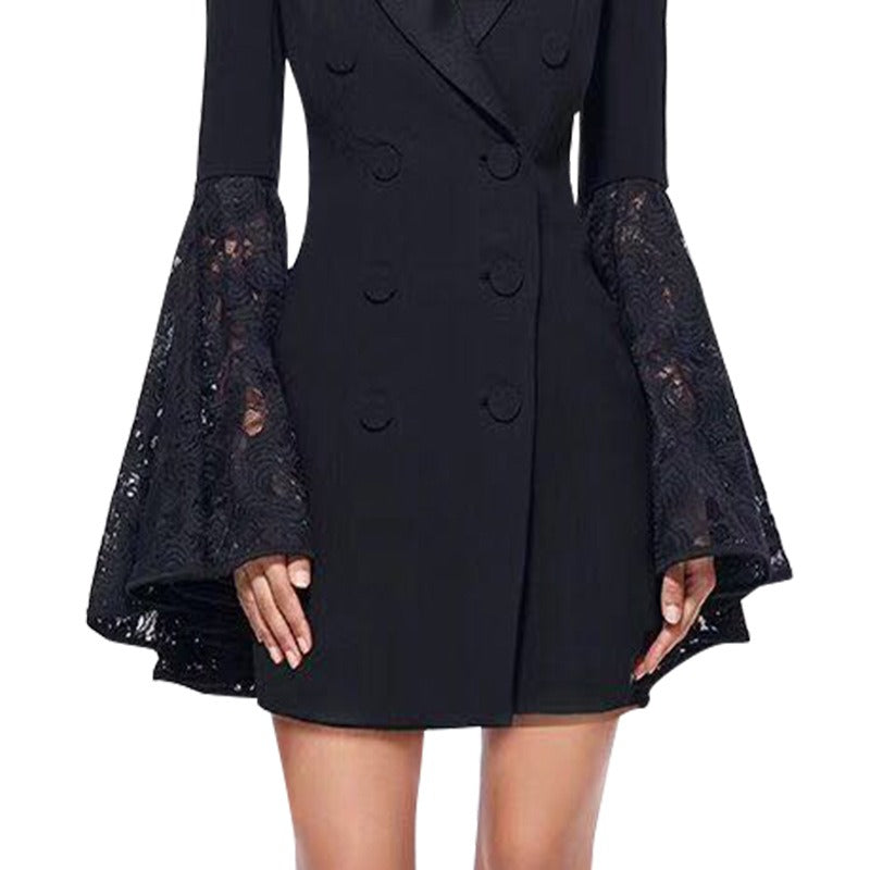 Women's black fashionable suit jacket with lace bat wing sleeves