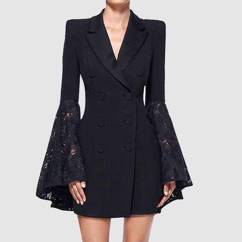 Women's black fashionable suit jacket with lace bat wing sleeves