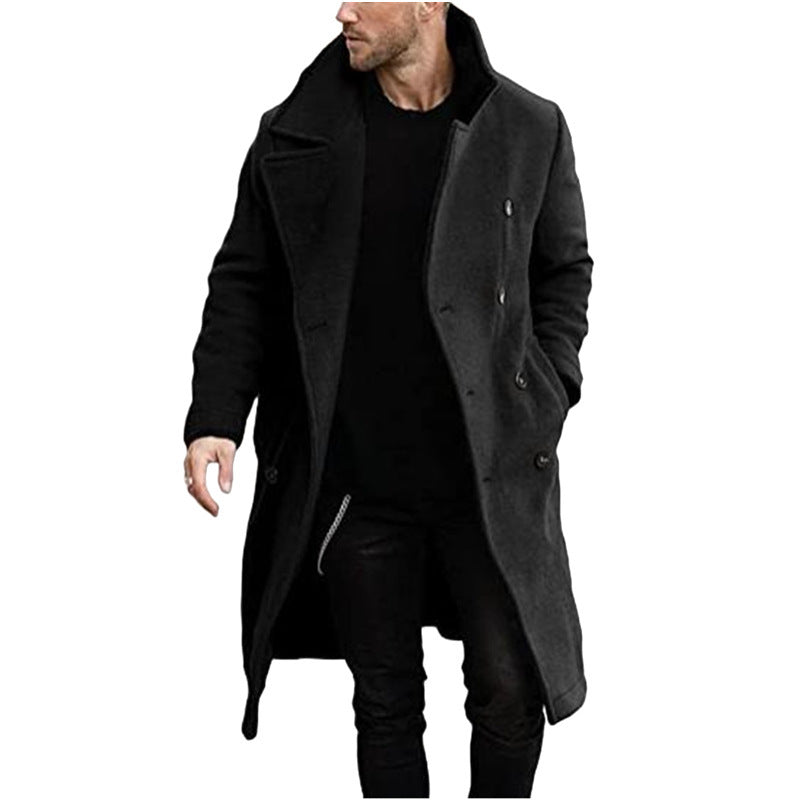 Men's Long Woolen Coat Thick Luxury Button Up Luxury Overcoat