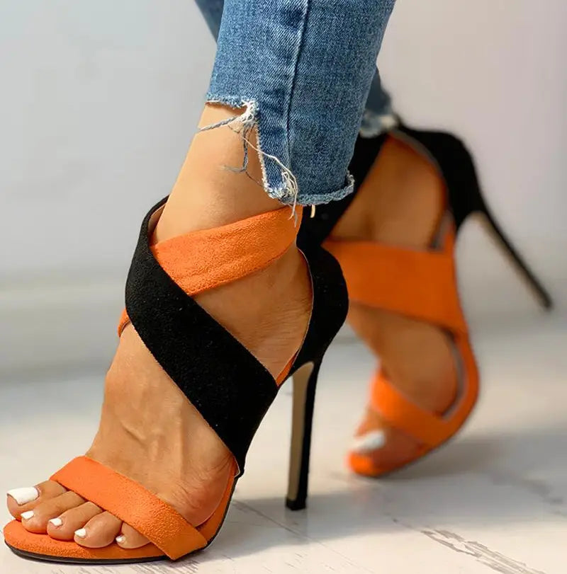 Women’s Color Matching Sandals In Orange And Black