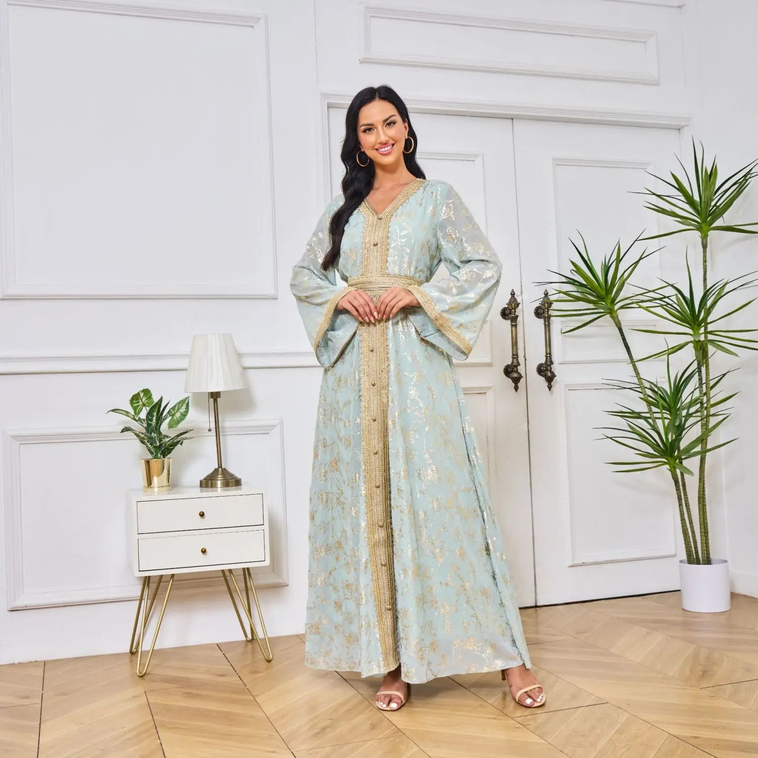 Abendkleid Muslim Blume Goldprägung Mode Robe