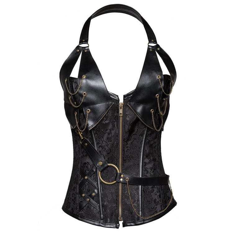 Corset en cuir punk avec corps en forme de licou avec ceinture