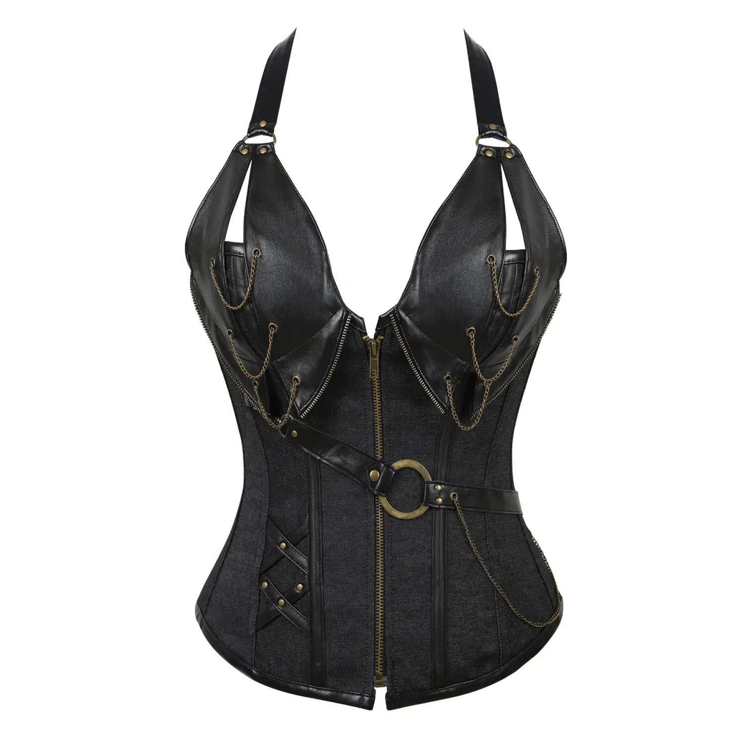 Corset en cuir punk avec corps en forme de licou avec ceinture