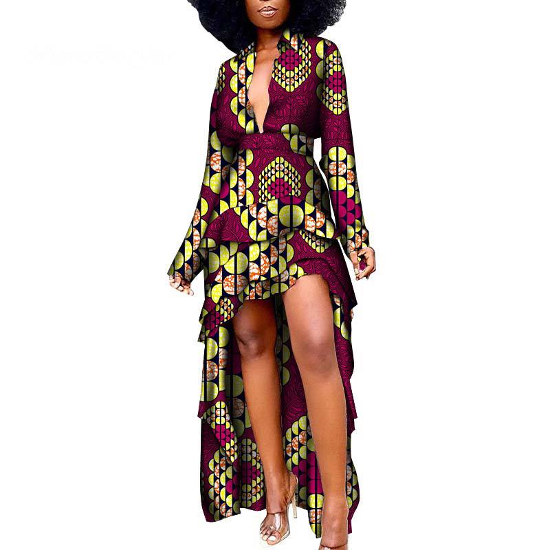 African Ethnic Batik Printed Dress Long Back Short Front